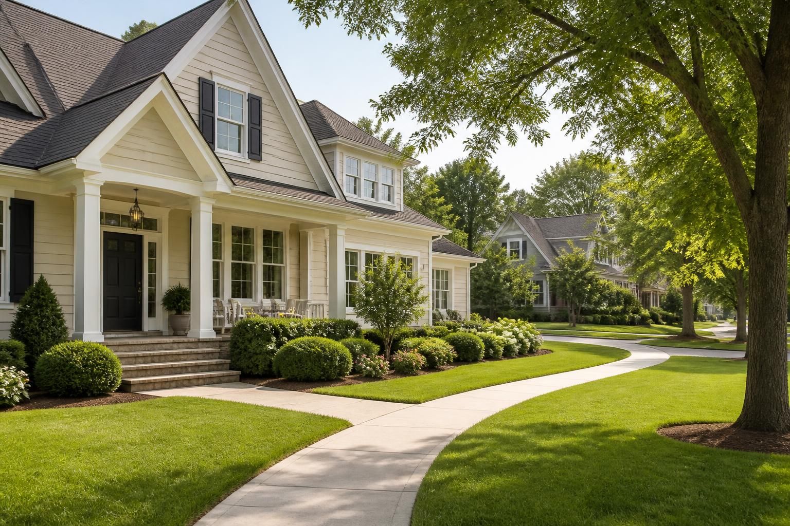 Elegant homes with spacious lawns in a quiet neighborhood.